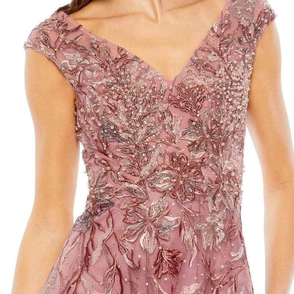 NWT MAC DUGGAL EMBROIDERED ILLUSION CAP SLEEVED A LINE LONG DRESS PINK 20263 - Picture 3 of 7
